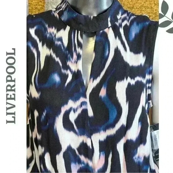 Liverpool Women's Blue Black and White Ink Blot Patterned Sleeveless Top Size XS - Picture 4 of 5